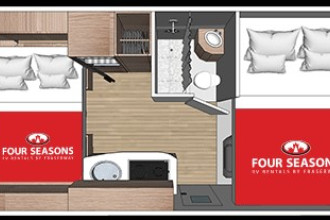 Reisebild: Wohnmobil Urlaub Kanada Four Seasons RV C-Small Innenansicht bei Nacht