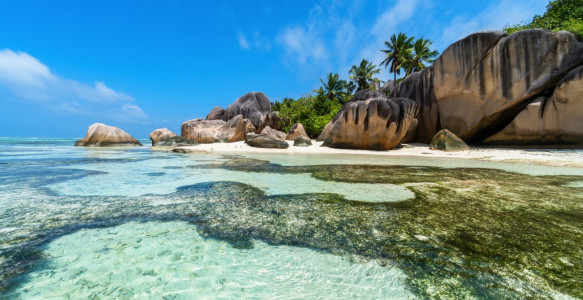 Strand mit Wegweiser Reisebild - Strand mit Wegweiser