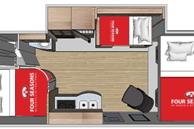 Wohnmobil Urlaub Kanada Four Seasons RV C-Large Innenansicht bei Nacht Foto des Modells - Wohnmobil Urlaub Kanada Four Seasons RV C-Large Innenansicht bei Nacht