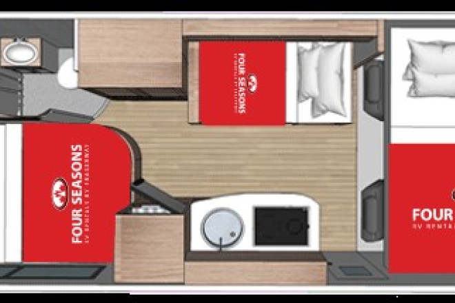 Wohnmobil Urlaub Kanada Four Seasons RV C-Medium Innenansicht bei Nacht Foto des Modells - Wohnmobil Urlaub Kanada Four Seasons RV C-Medium Innenansicht bei Nacht