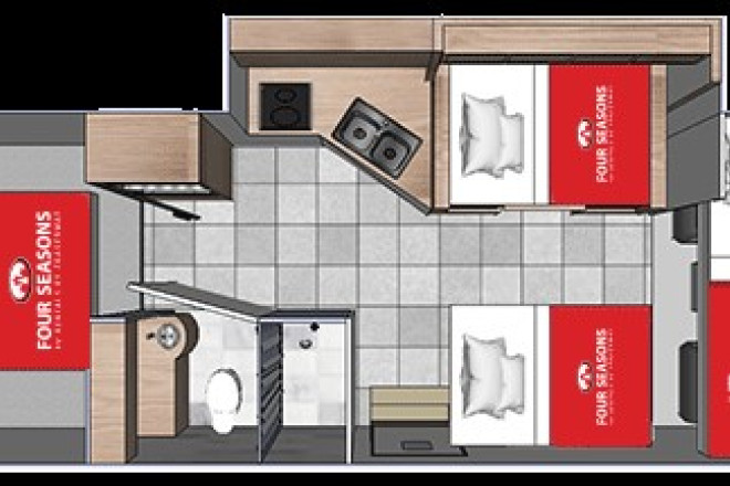 Wohnmobil Urlaub Kanada Four Seasons RV C-XLarge Innenansicht bei Nacht Foto des Modells - Wohnmobil Urlaub Kanada Four Seasons RV C-XLarge Innenansicht bei Nacht