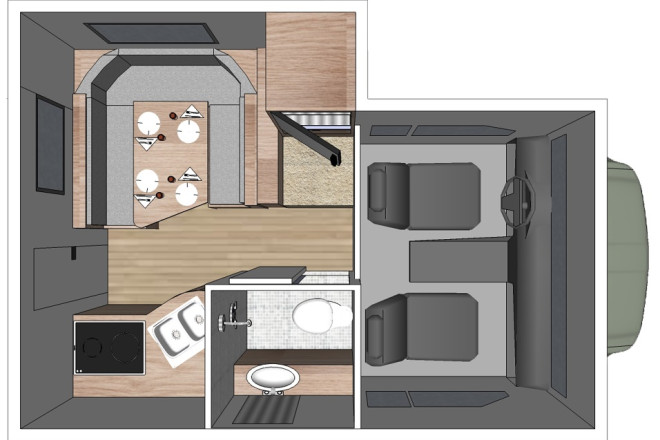 Foto des Modells - Wohnmobil Urlaub Kanada Fraserway Truck Camper mit Etagenbett Innenansicht am Tag