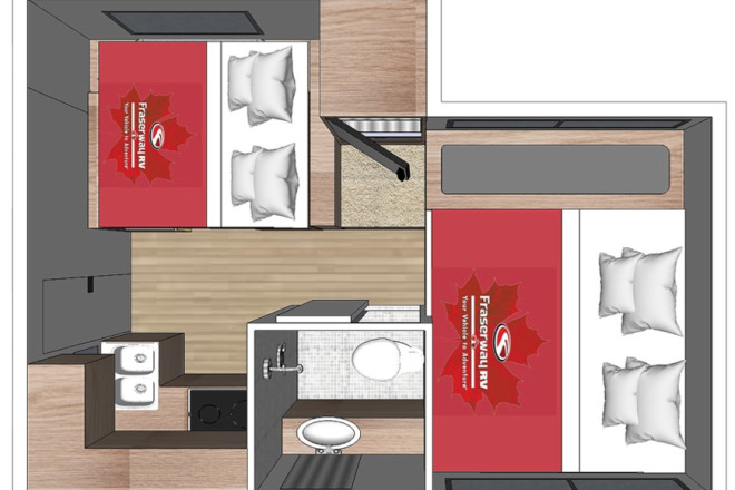 Foto des Modells - Wohnmobil Urlaub Kanada Fraserway Truck Camper mit Slide Out Innenansicht bei Nacht
