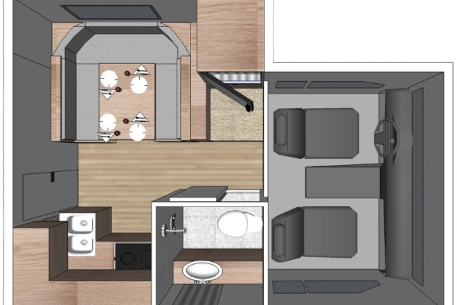 Foto des Modells - Wohnmobil Urlaub Kanada Fraserway Truck Camper mit Slide Out Innenansicht am Tag