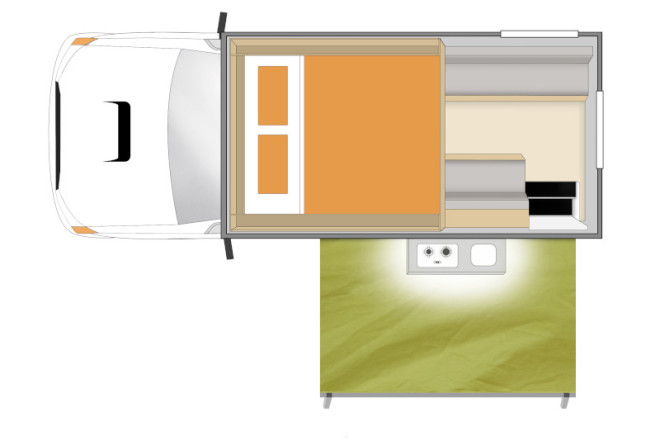Apollo Adventure Camper Floorplan Tag und Nacht Foto des Modells - Apollo Adventure Camper Floorplan Tag und Nacht