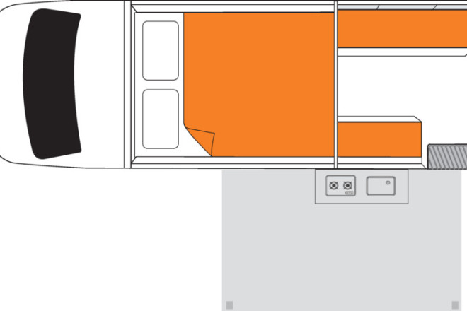 Britz Maverick Floorplan Tag und Nacht Foto des Modells - Britz Maverick Floorplan Tag und Nacht